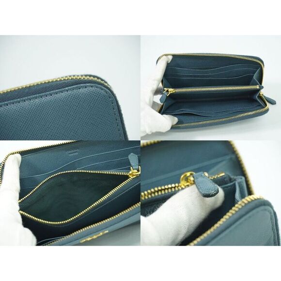 Authentic Prada Saffiano Leather Round Zipper Long Wallet Long Wallet Blue - Picture 8 of 9